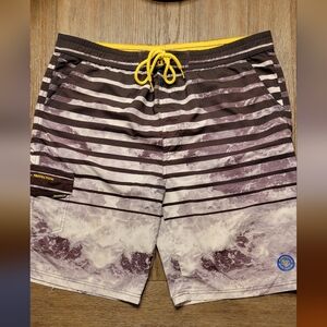 Men's XL, Banana Boat, knee length, unlined swim trunks, black and grey